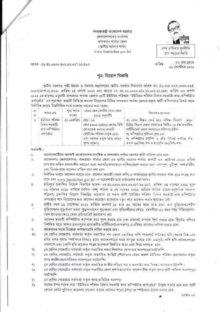 Bandarban dc office job circular 2023 বান্দরবান জেলা 1 Bandarban dc office job circular