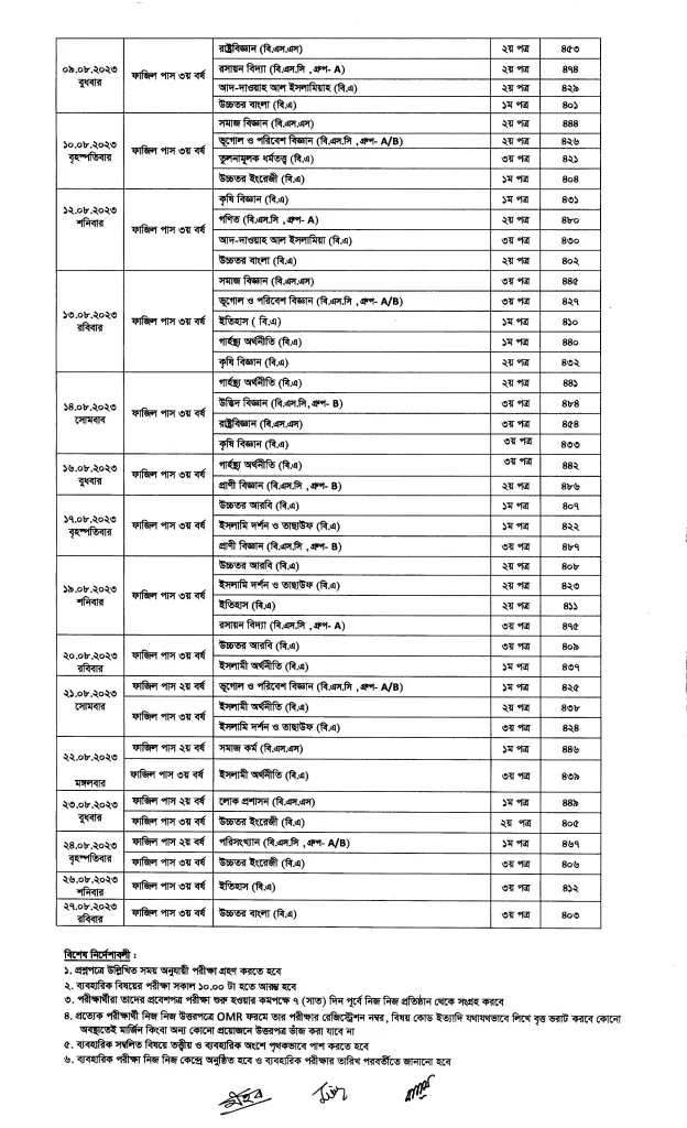 ইসলামি আরবি বিশ্ববিদ্যালয় পরিচালিত ফাজিল (স্নাতক) পাস ১ম, ২য় ও ৩য় বর্ষ রুটিন 2