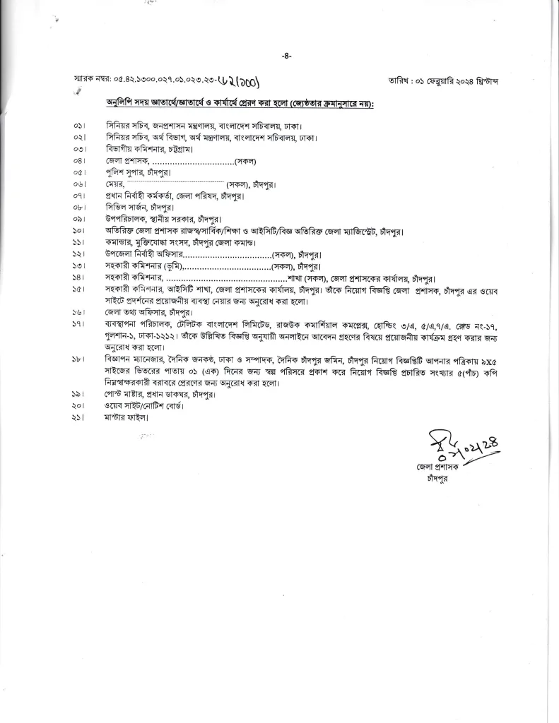 Latest Chandpur DC Office Job Circular 2024 4