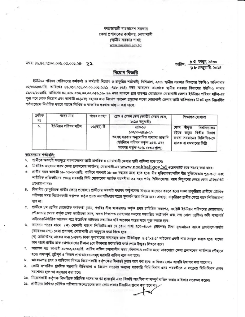 Latest Noakhali DC office job circular 2024 with suggestion 1